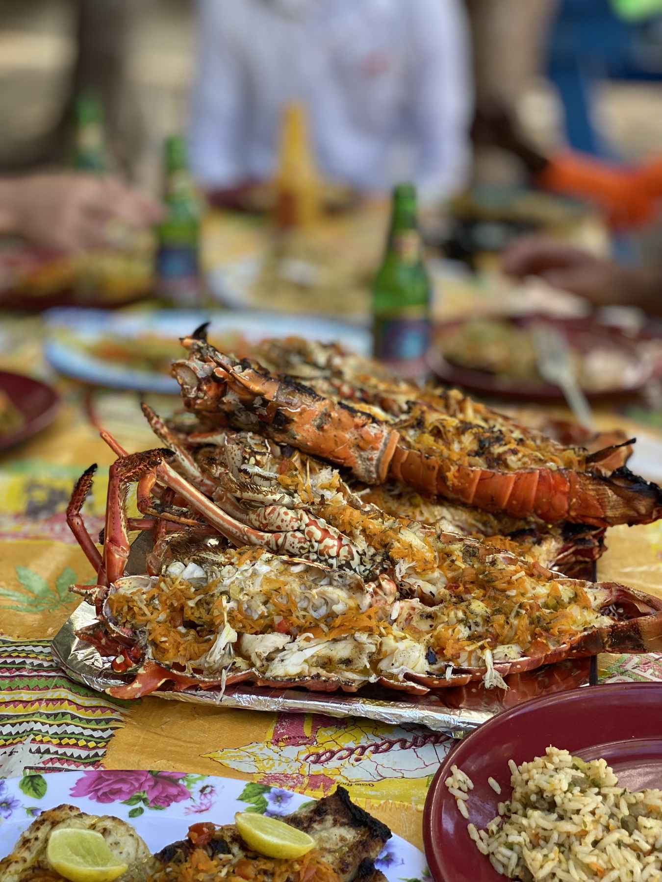 Grilled lobster BBQ plate served during lobster season in the Tobago Cays